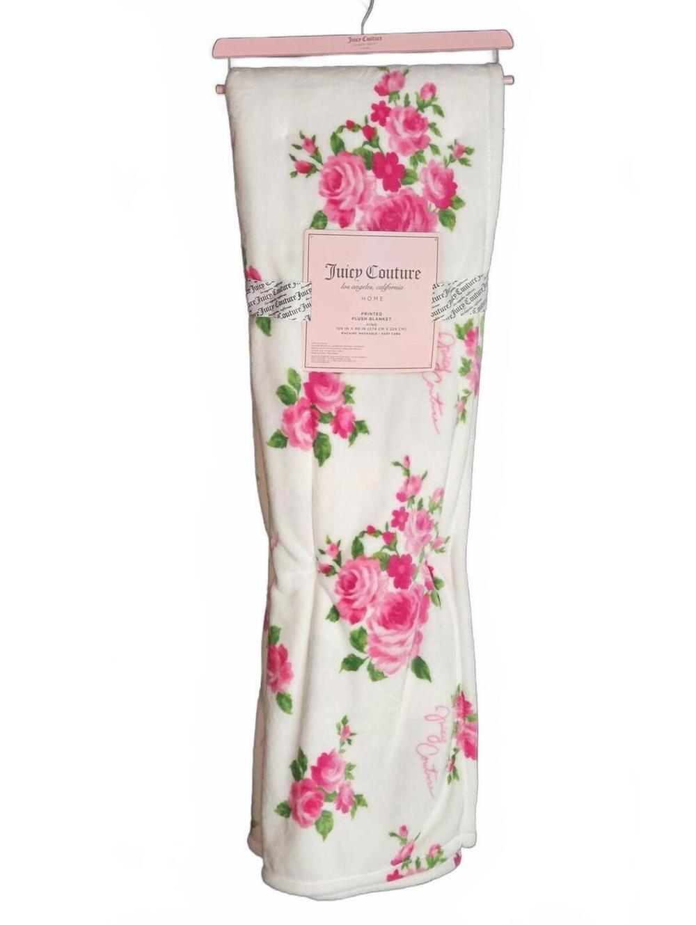 Juicy Couture King Plush Blanket Pink Rose Floral Y2K Coquette McBling